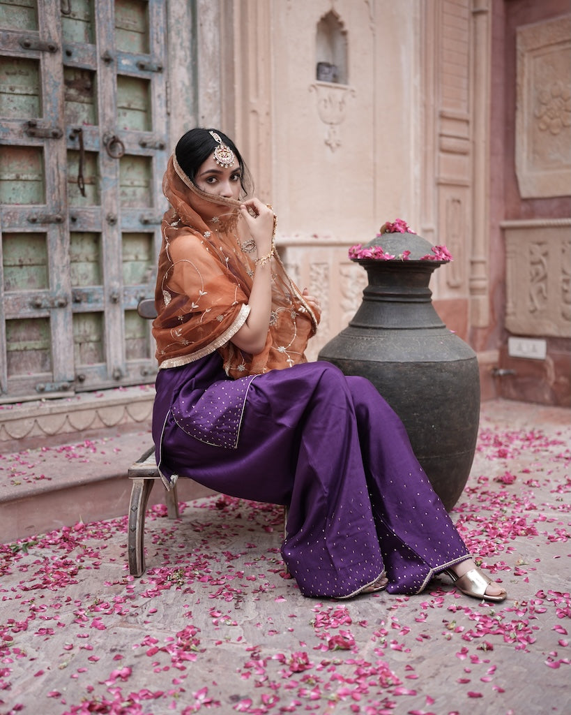 Adaa Purple Embroidered Kurti Set