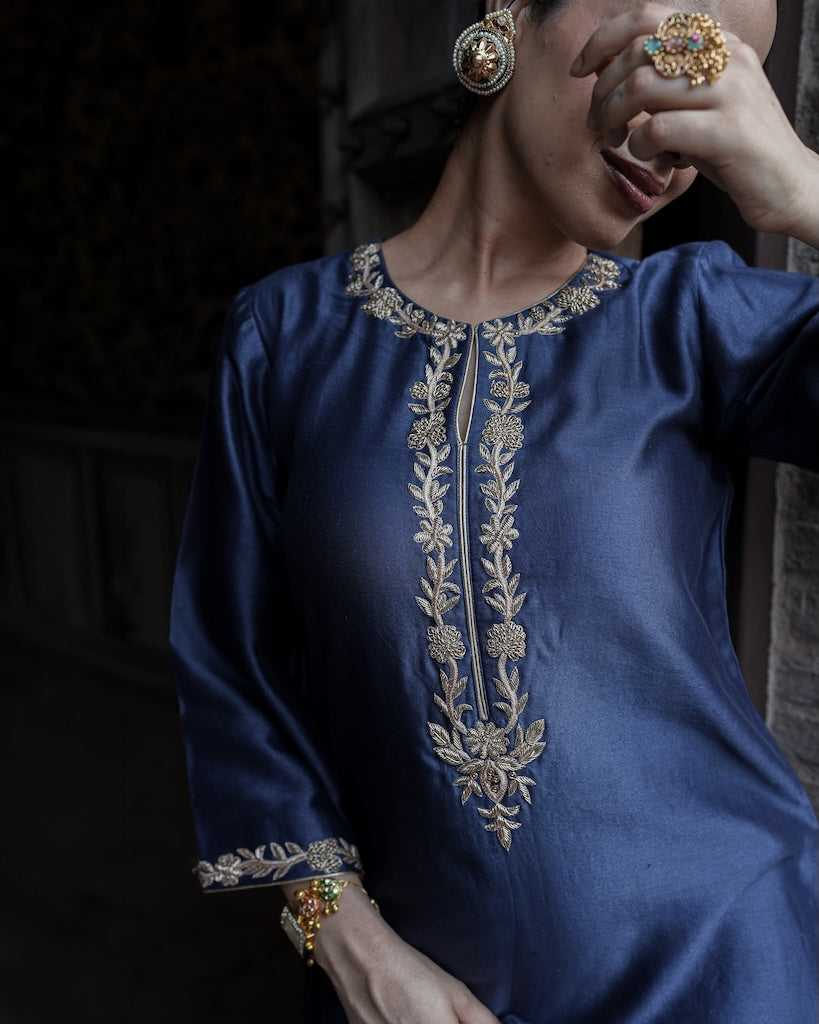 Leher Midnight Navy Straight Kurta Set