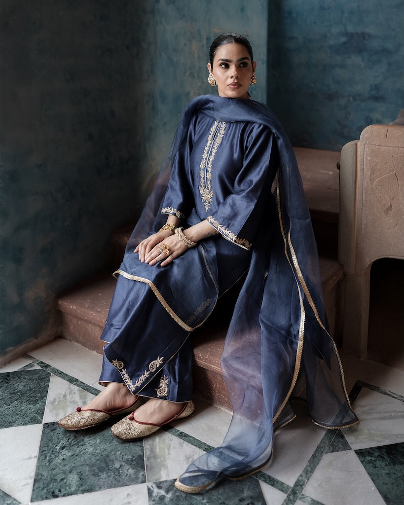 Leher Midnight Navy Straight Kurta Set