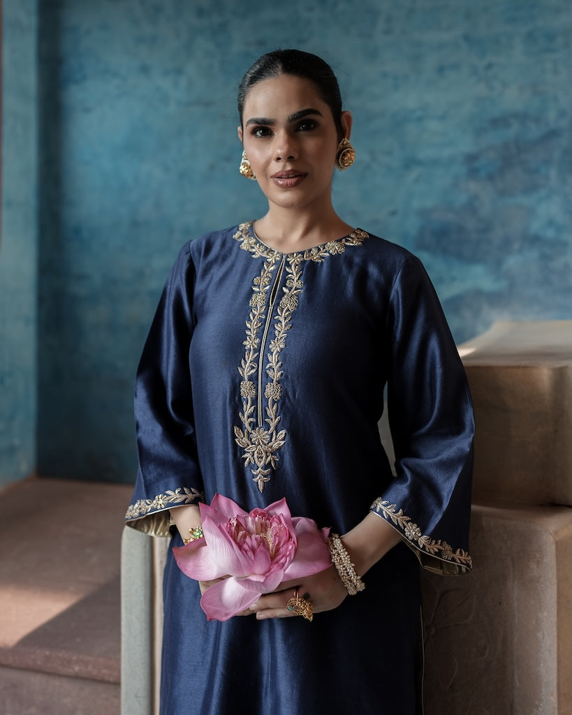 Leher Midnight Navy Straight Kurta Set