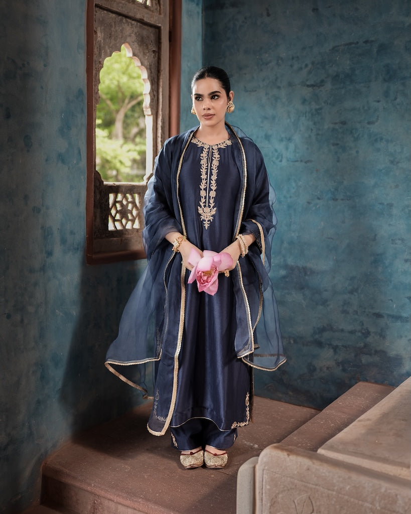 Leher Midnight Navy Straight Kurta Set