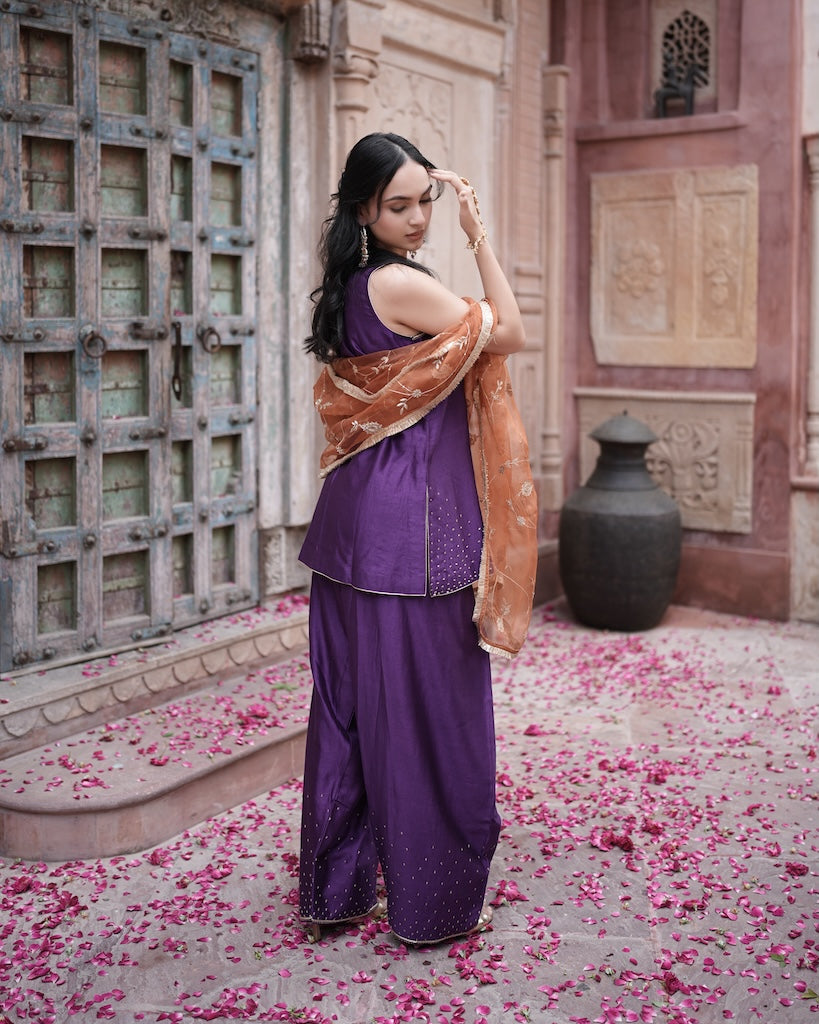 Adaa Purple Embroidered Kurti Set