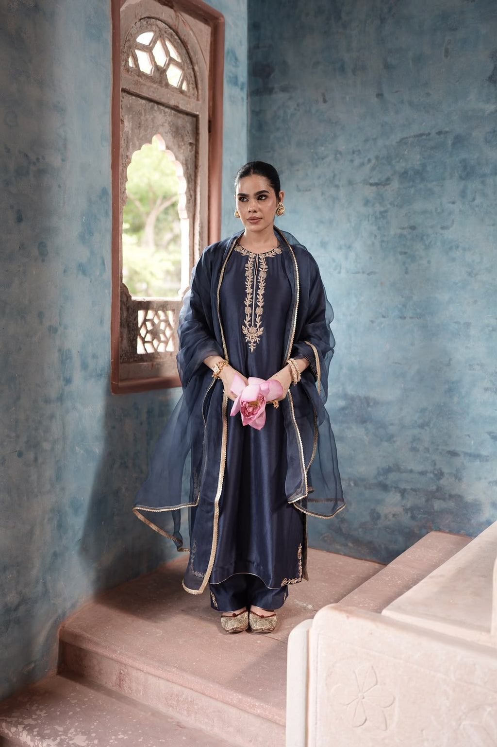 Leher Midnight Navy Straight Kurta Set